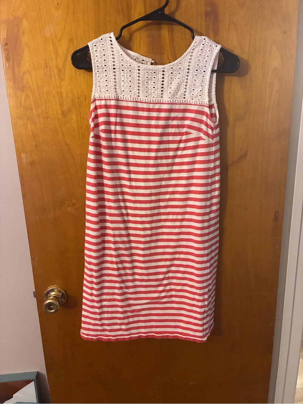 Tommy Hilfiger Coral and White Striped Sleeveless Eyelet Yoke Dress